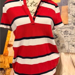 Tommy Hilfiger Red and White Striped Polo Shirt